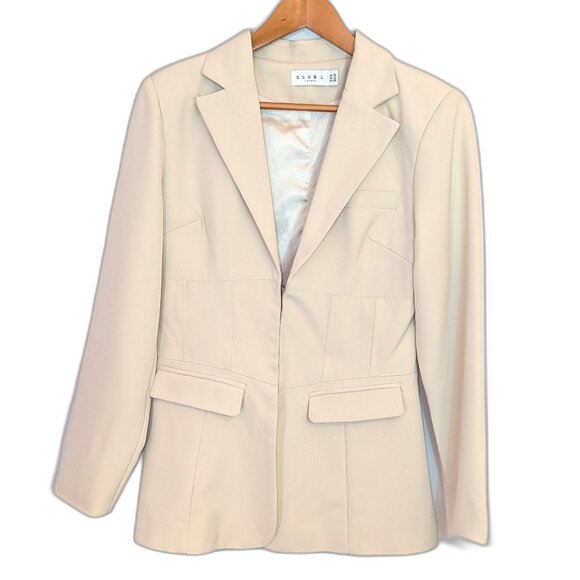 Club L London | “Unbeaten” Cream Plunge Corset Waist Blazer | Size 6 - Picture 6 of 16
